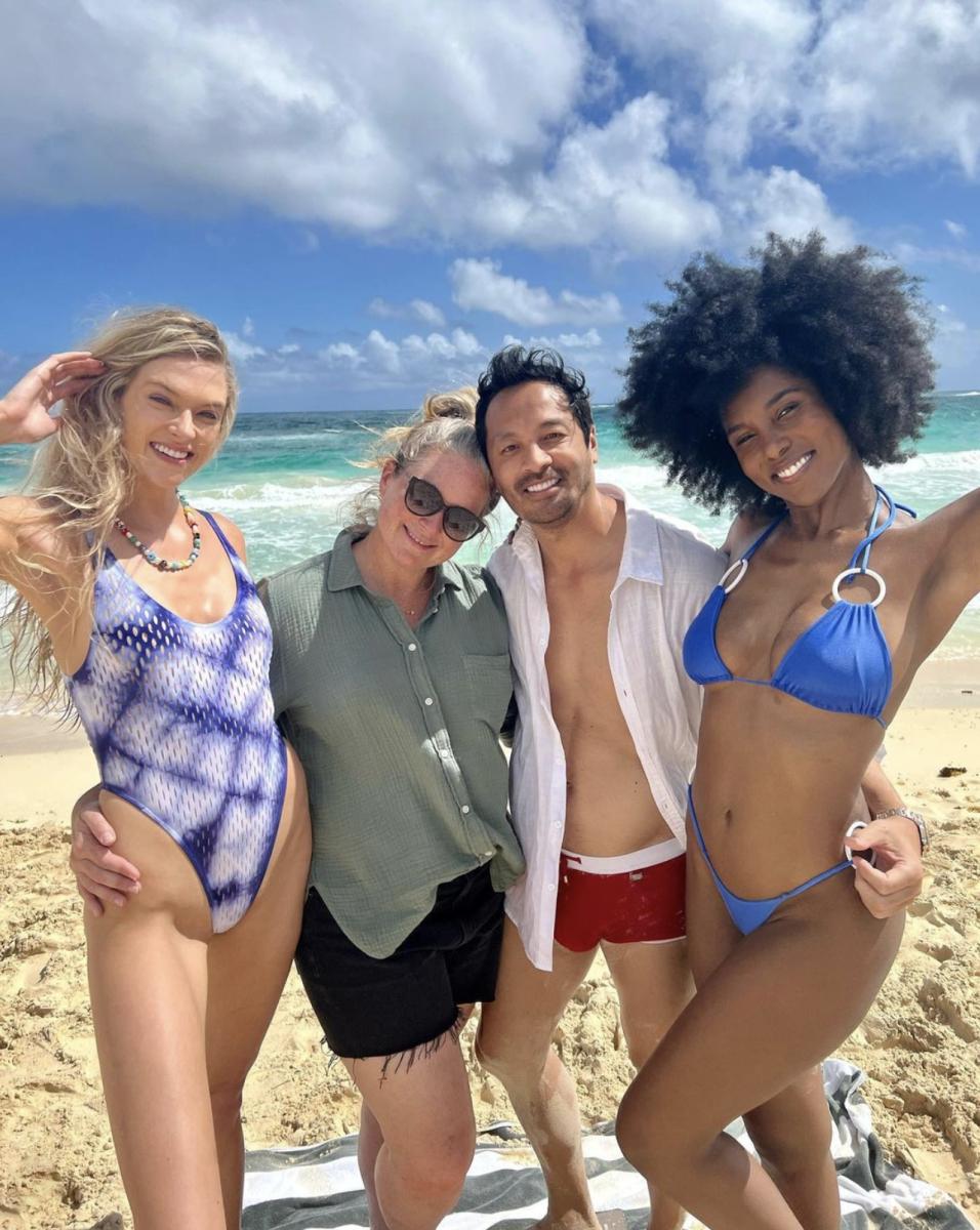 Behind the scenes on set in the Dominican Republic. Left to right: Nicole Petrie, MJ Day, Yu Tsai and Drew Dorsey. 